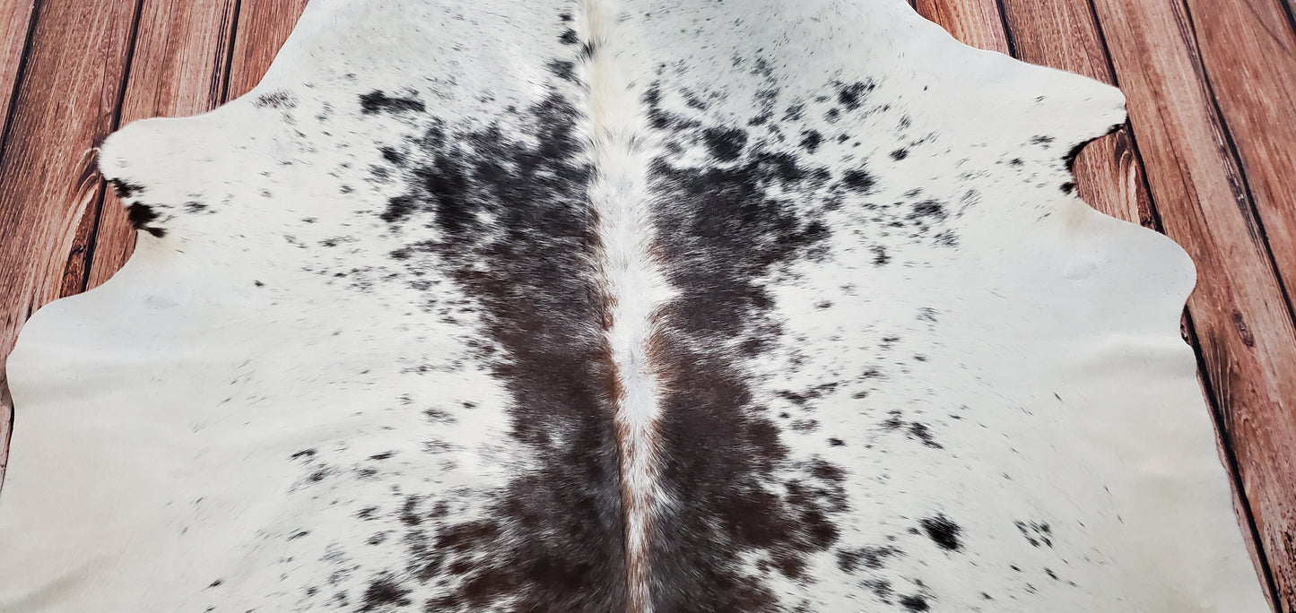 Speckled Brown Black White Cowhide Rug 7ft x 6.5ft