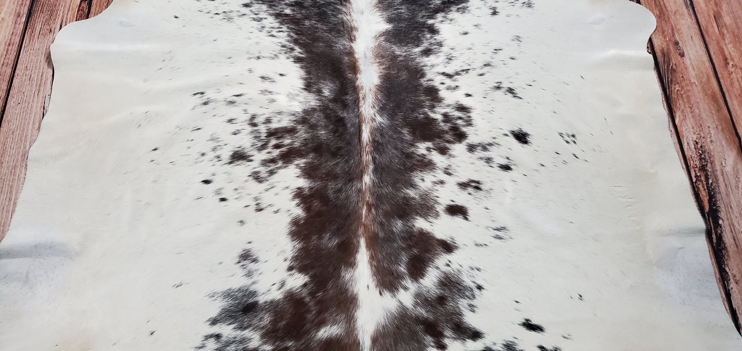 Speckled Brown Black White Cowhide Rug 7ft x 6.5ft