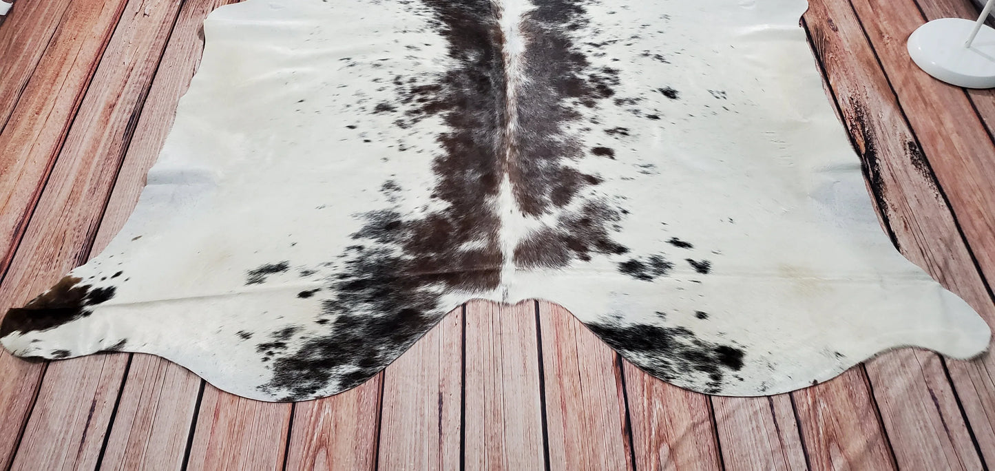 Speckled Brown Black White Cowhide Rug 7ft x 6.5ft