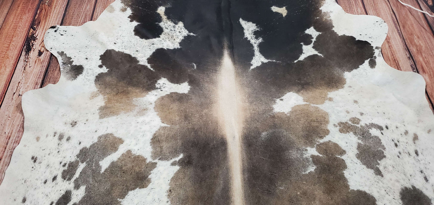 Dark Grey Black Brown Cowhide Rug 8.3ft x 7.5ft