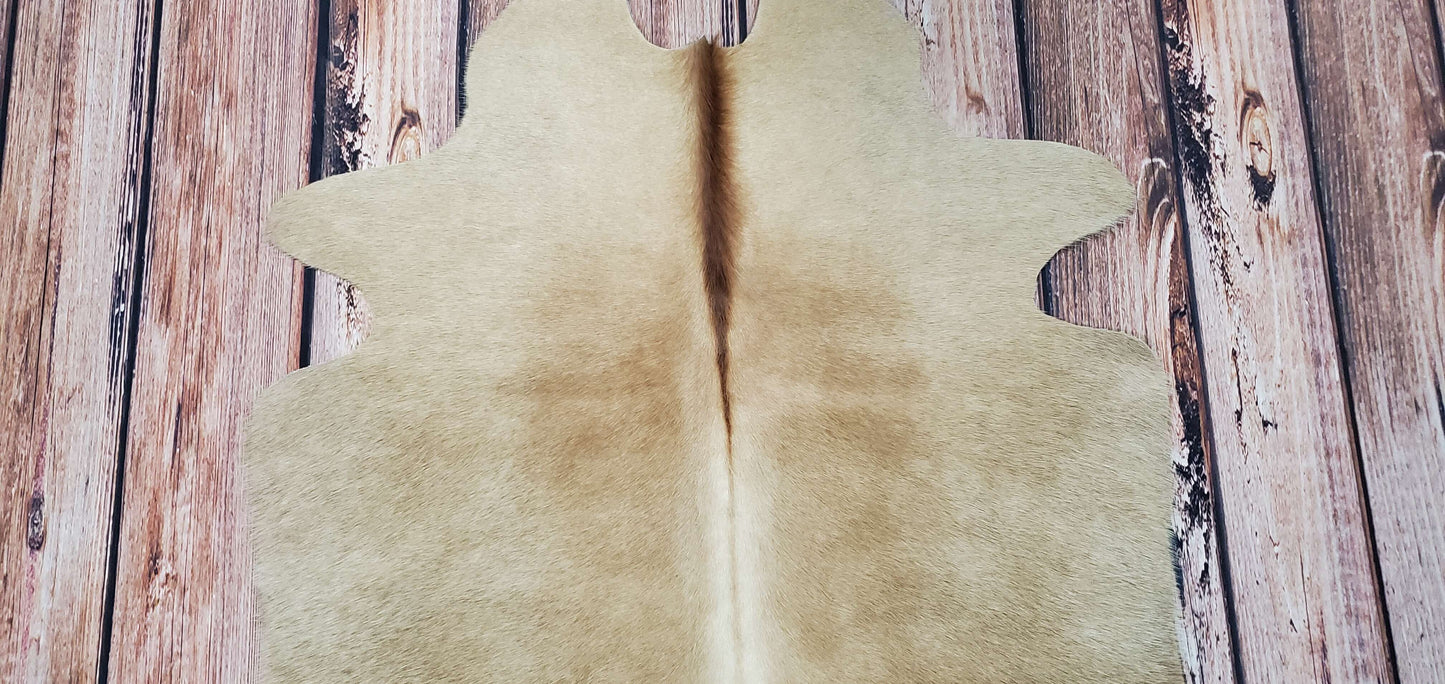 Extra Small Cowhide Rug Beige Brown 4ft x 3.7ft