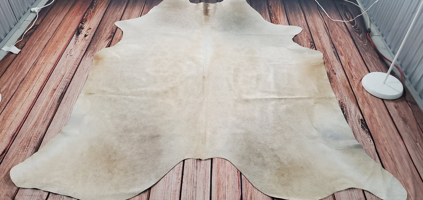 Exotic Cream Beige Cowhide Rug 7.5ft x 6.6ft