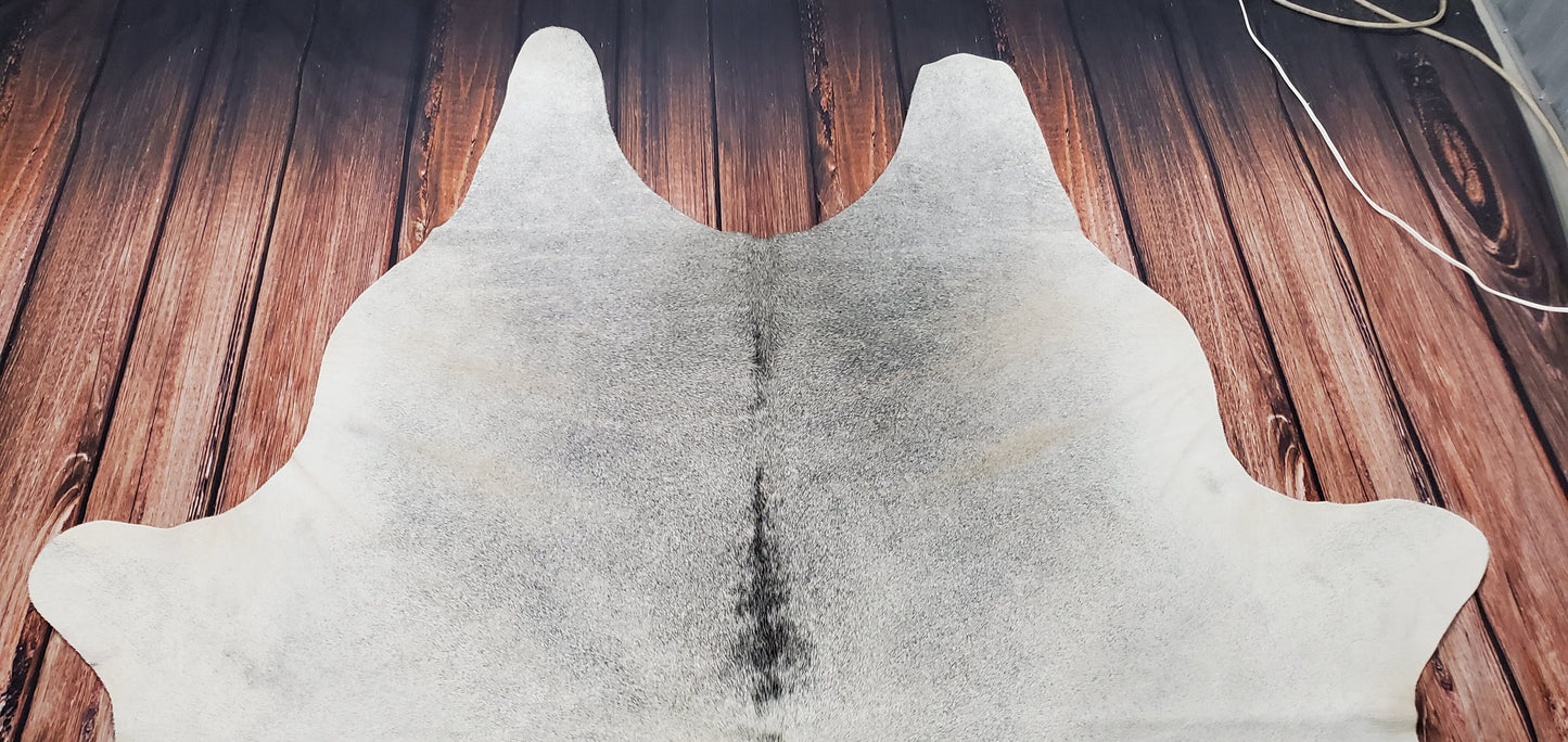Grey Tan White Natural Cowhide Rug 8.4ft x 6.6ft