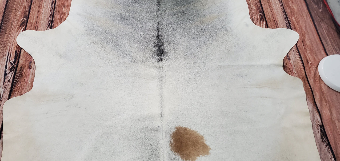Grey Tan White Natural Cowhide Rug 8.4ft x 6.6ft