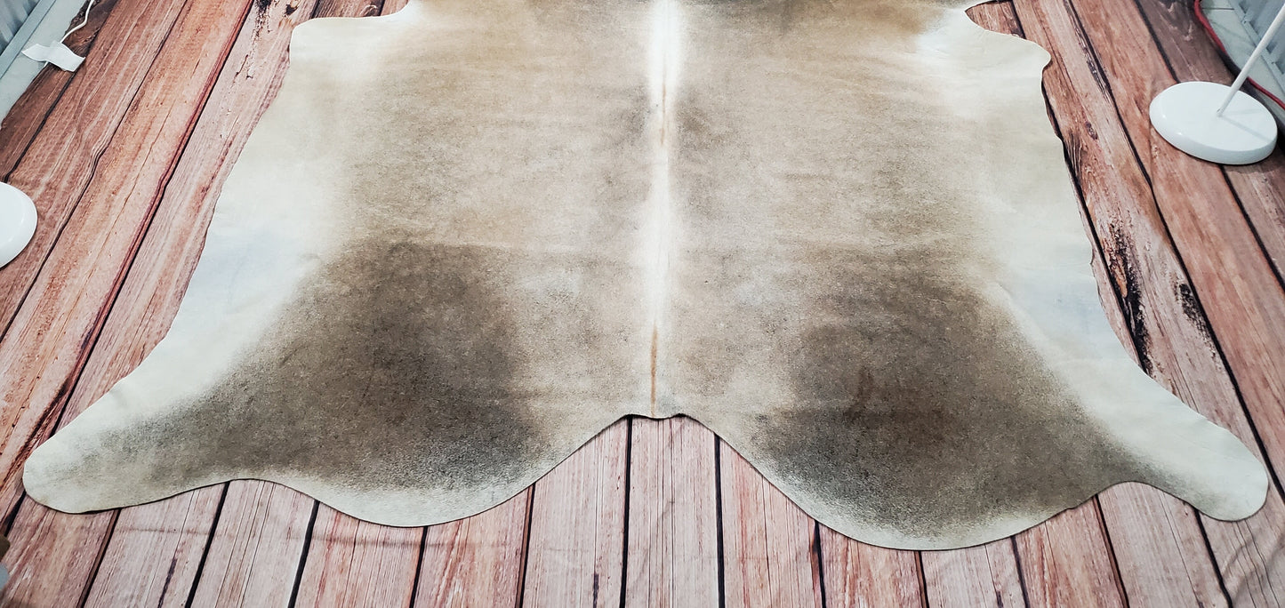 Natural Cowhide Rug Dark Tan Grey 7.2ft x 6.8ft