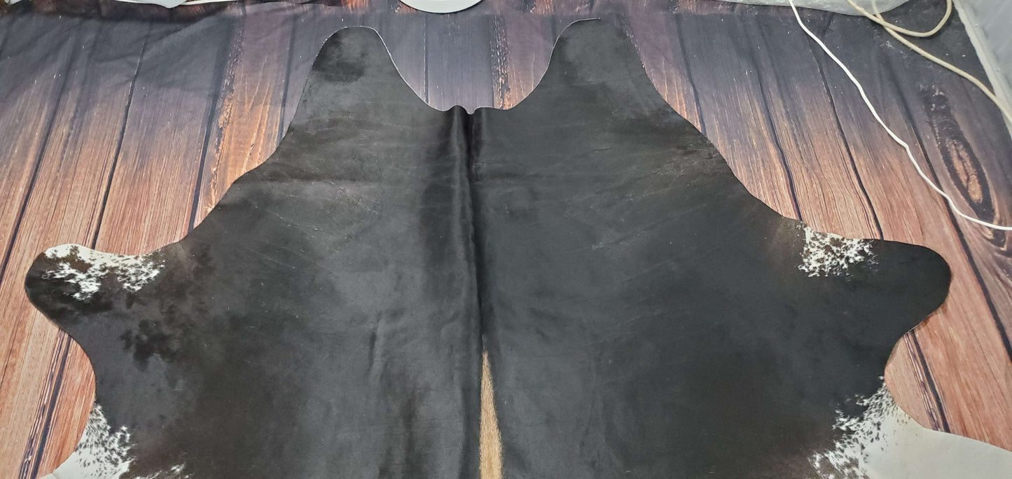 Rustic Black White Cowhide Rug 7.9ft x 6.6ft