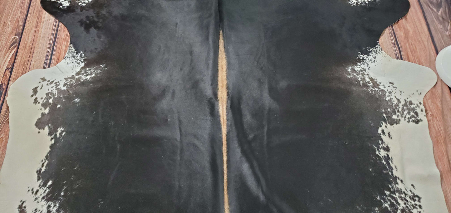 Rustic Black White Cowhide Rug 7.9ft x 6.6ft