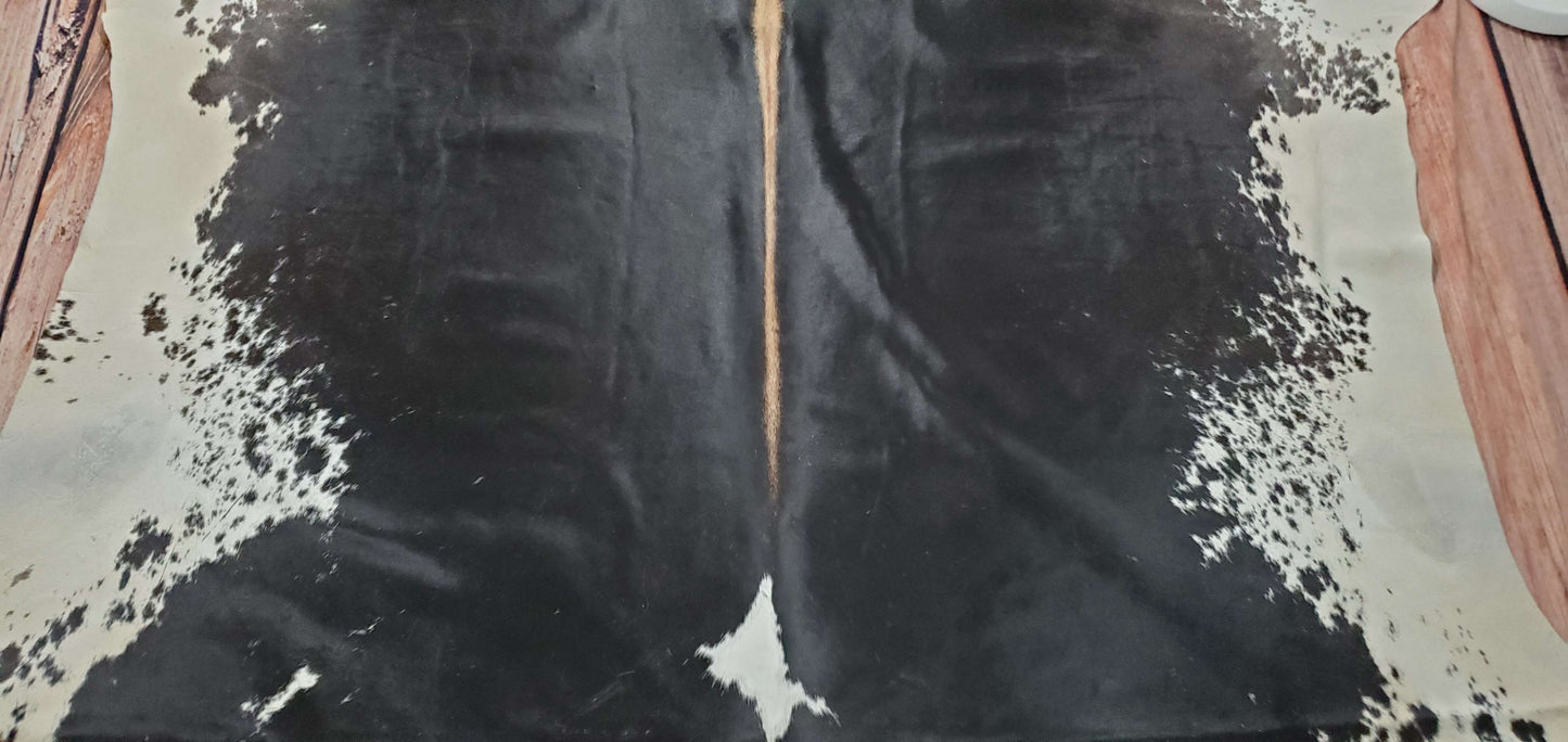 Rustic Black White Cowhide Rug 7.9ft x 6.6ft