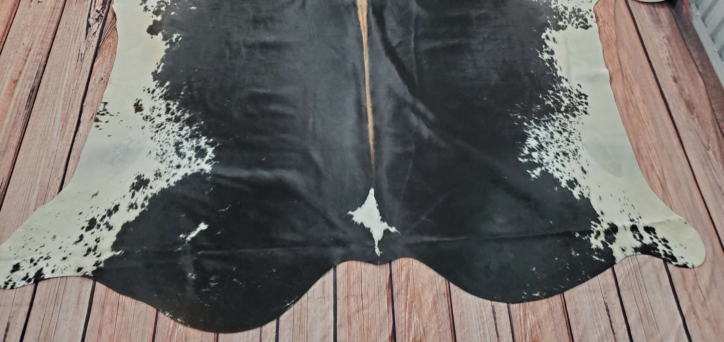 Rustic Black White Cowhide Rug 7.9ft x 6.6ft