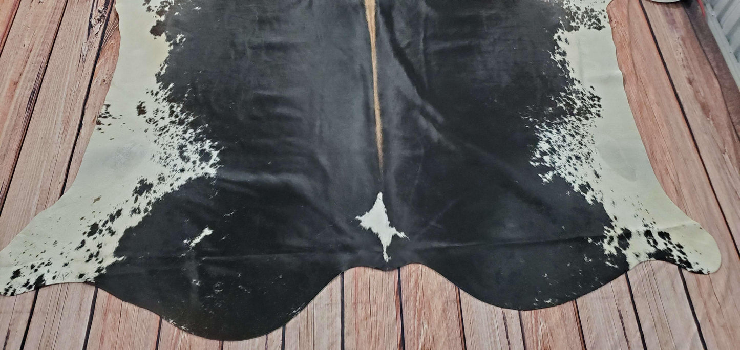 Rustic Black White Cowhide Rug 7.9ft x 6.6ft