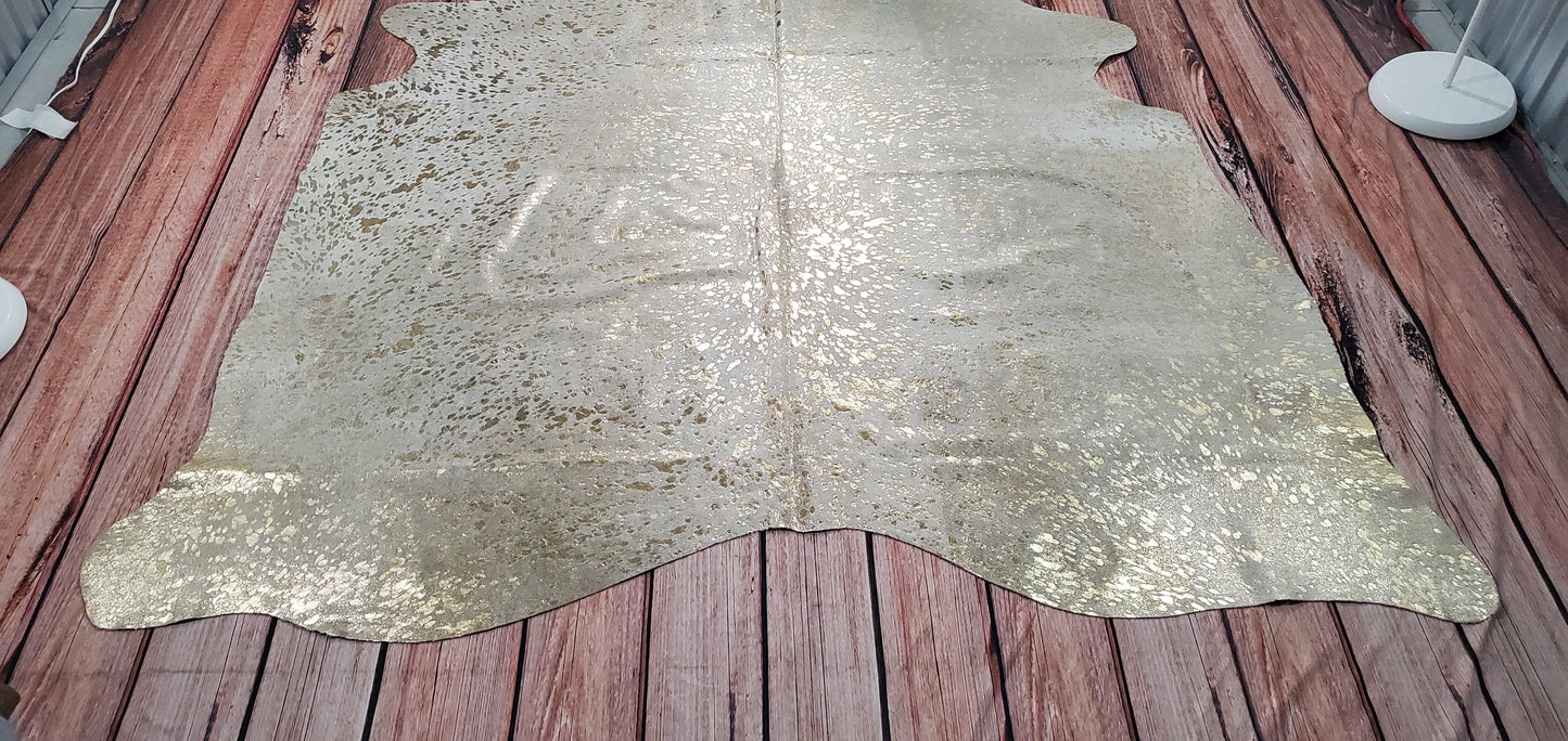 Brazilian Metallic Gold Cowhide Rug 6.8ft x 6.6ft