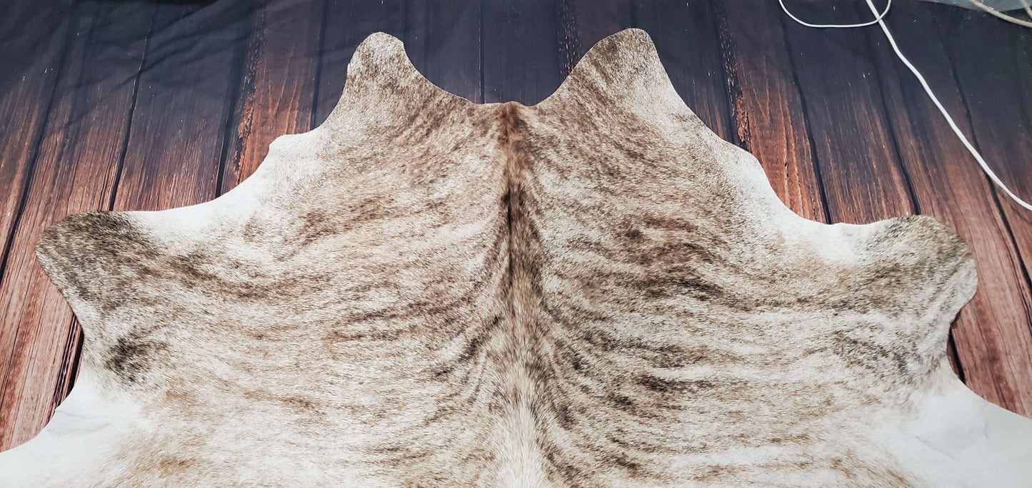 Genuine Light Tan Brindle Cowhide Rug 6.6ft x 6.5ft