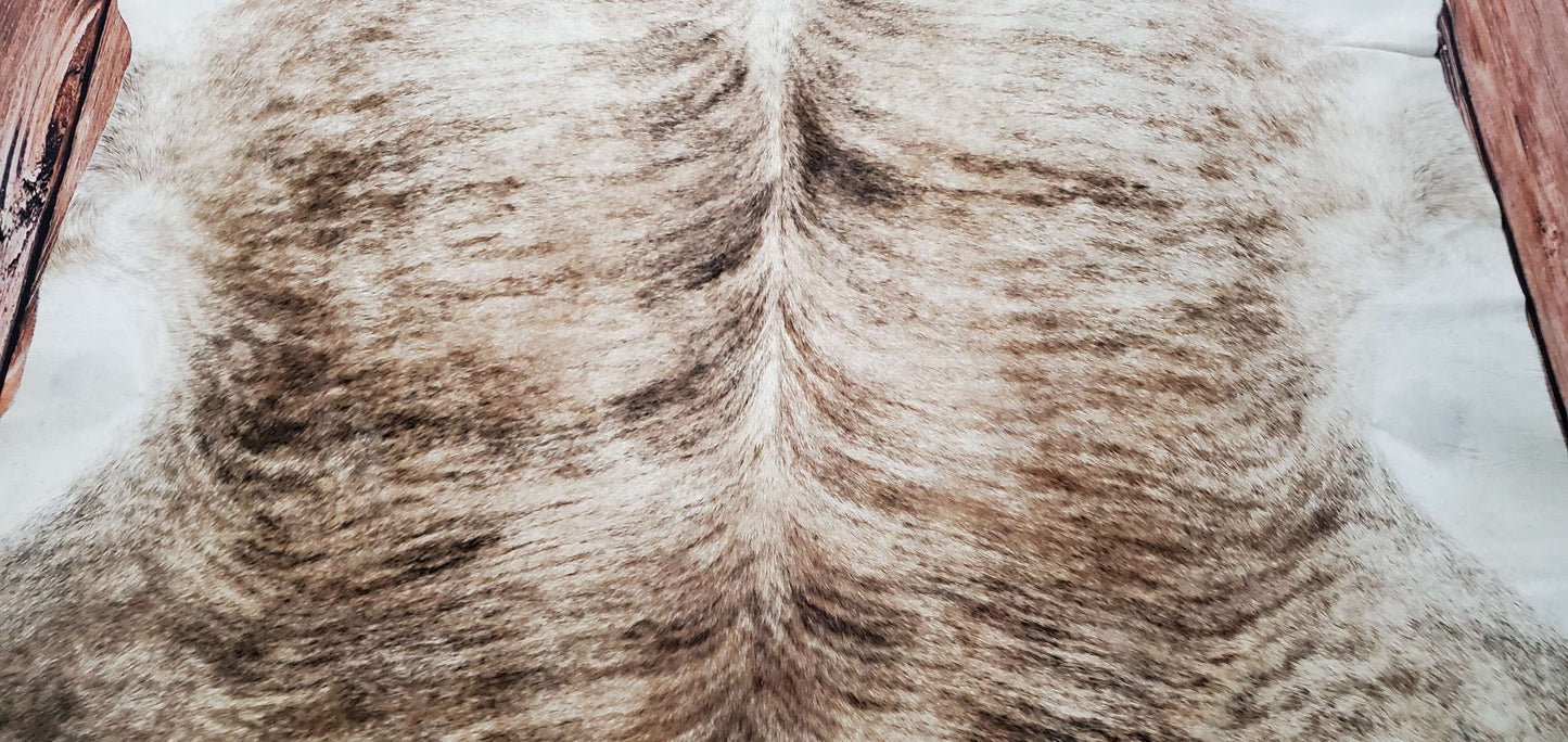 Genuine Light Tan Brindle Cowhide Rug 6.6ft x 6.5ft