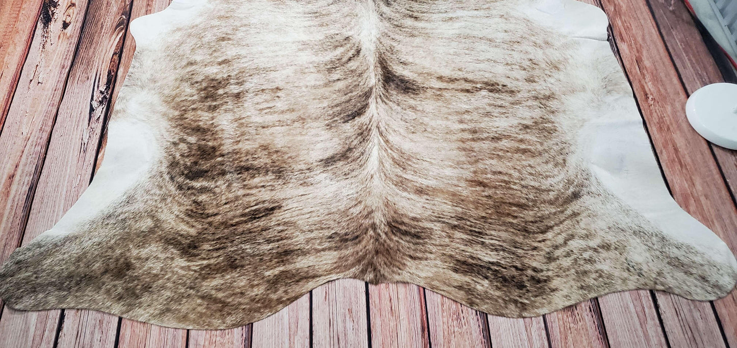 Genuine Light Tan Brindle Cowhide Rug 6.6ft x 6.5ft