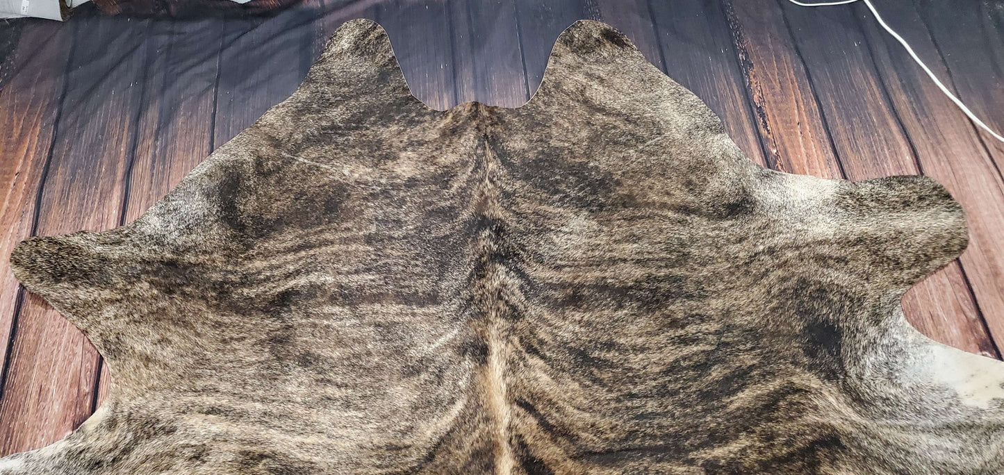 Large Brazilian Cowhide Rug Grey Brindle  7.3ft X 7ft