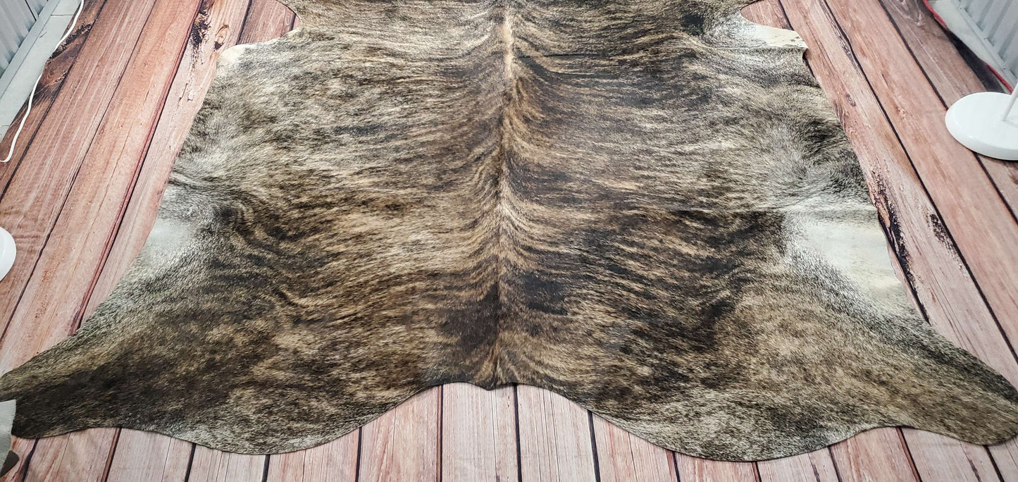 Large Brazilian Cowhide Rug Grey Brindle  7.3ft X 7ft