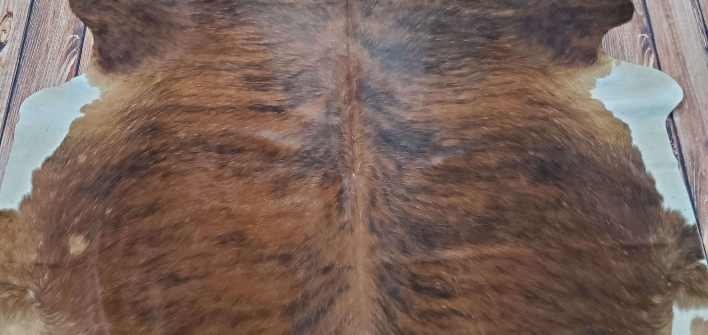 Real Cowhide Rug Dark Tricolor Brindle 6.8ft x 6.3ft