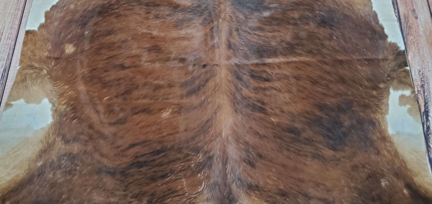 Real Cowhide Rug Dark Tricolor Brindle 6.8ft x 6.3ft