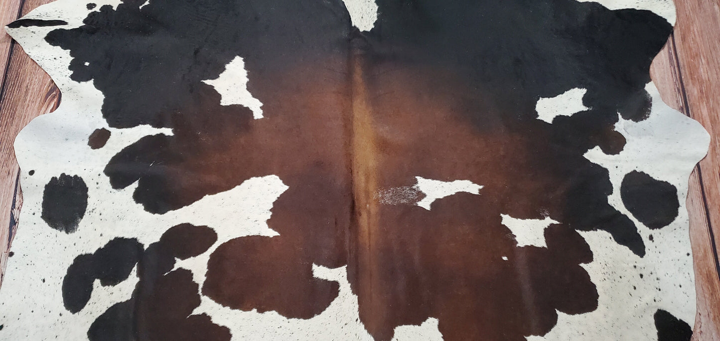Dark Brown White Brazilian Cowhide Rug 7.5ft x 7ft