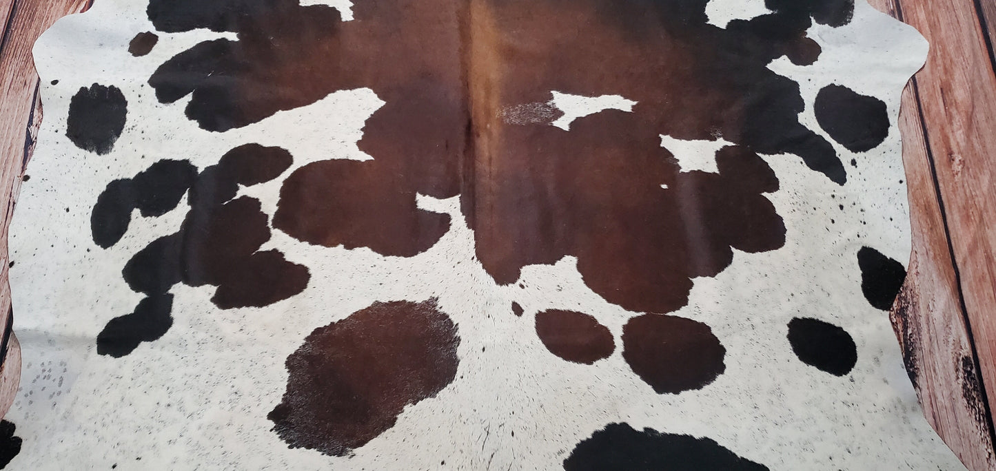 Dark Brown White Brazilian Cowhide Rug 7.5ft x 7ft