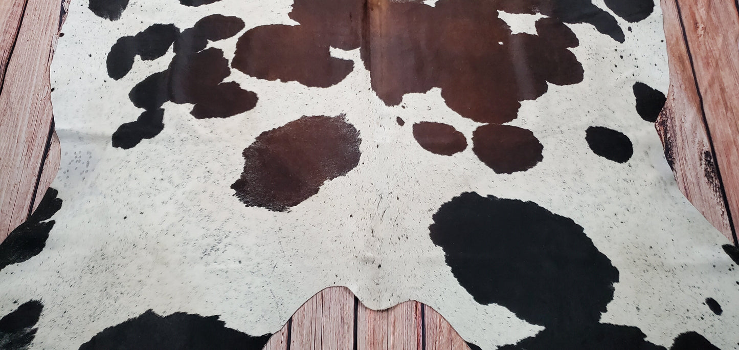 Dark Brown White Brazilian Cowhide Rug 7.5ft x 7ft