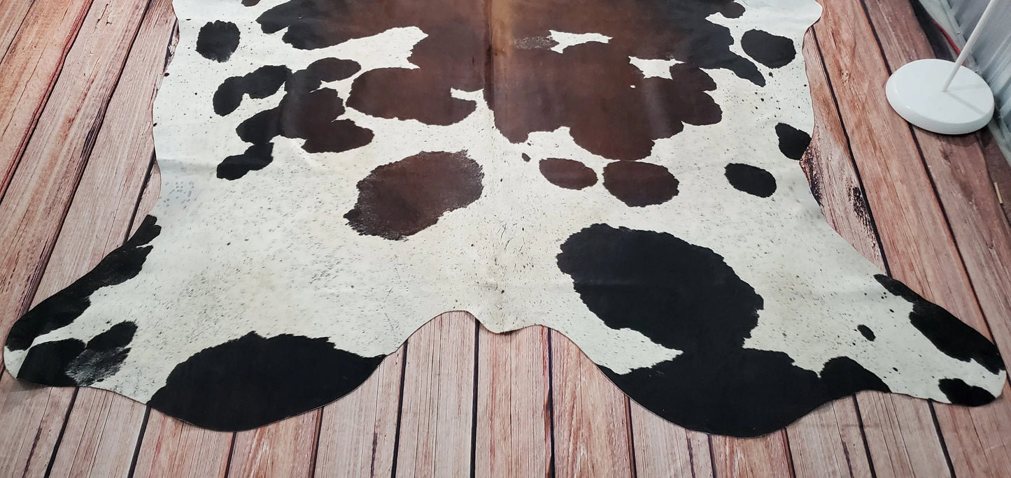 Dark Brown White Brazilian Cowhide Rug 7.5ft x 7ft