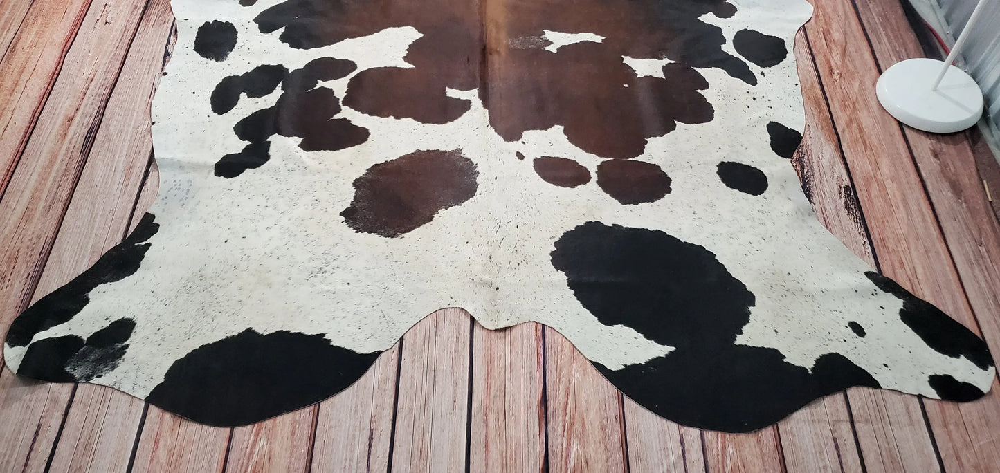 Dark Brown White Brazilian Cowhide Rug 7.5ft x 7ft
