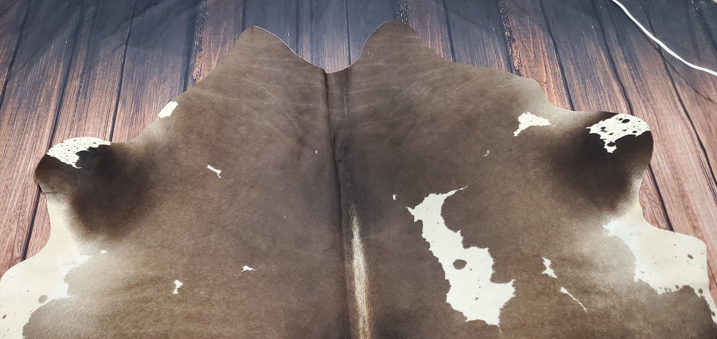 Large Dark Brown Cowhide Rug 7ft x 6.4ft