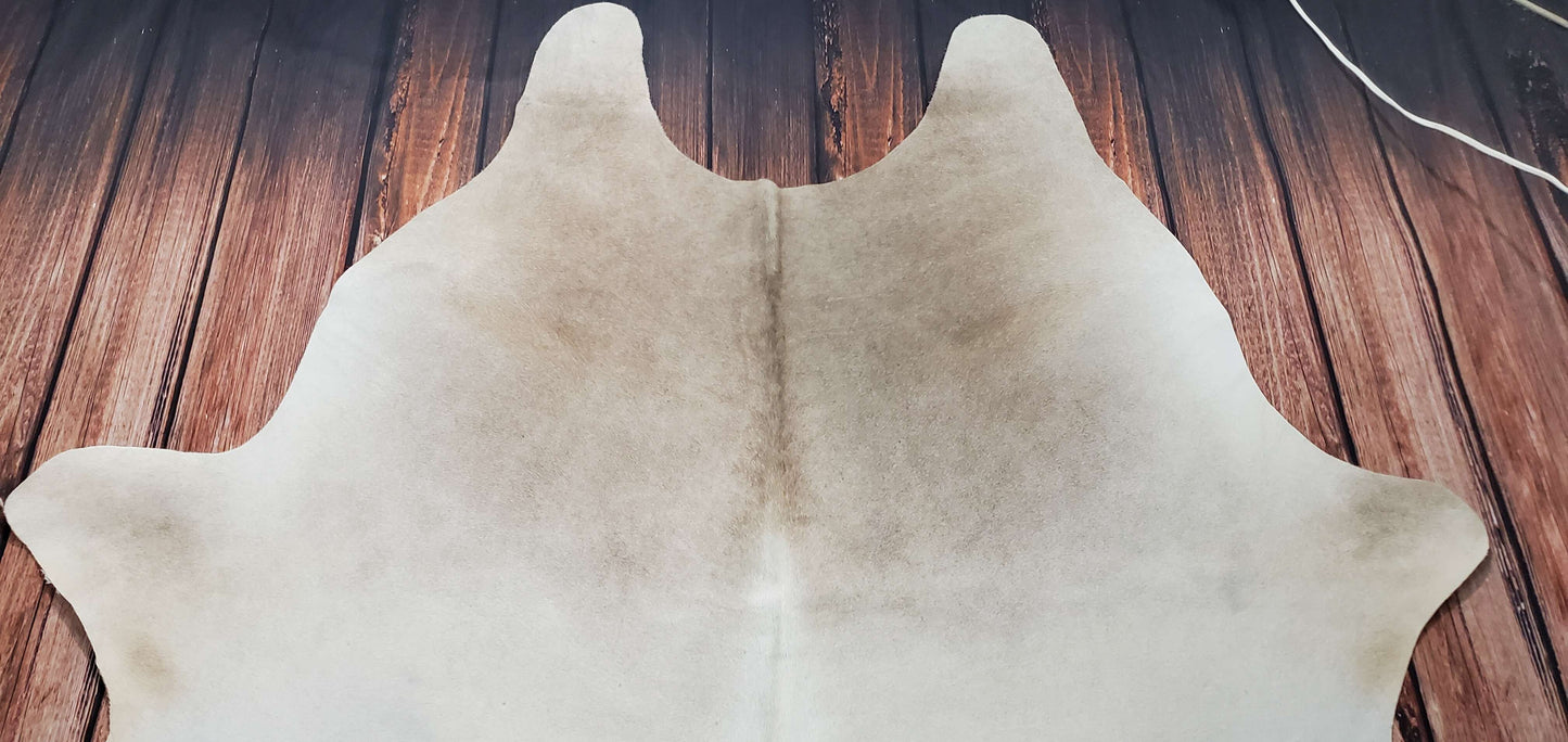Beige And White Cowhide Rug 7.8ft x 6.5ft