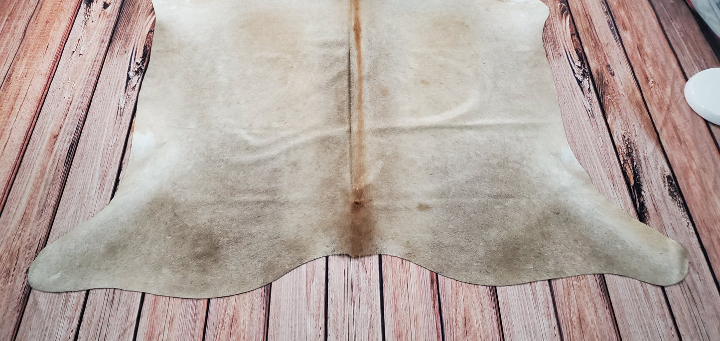 Small Beige Taupe Cowhide Rug 6.6ft x 6ft