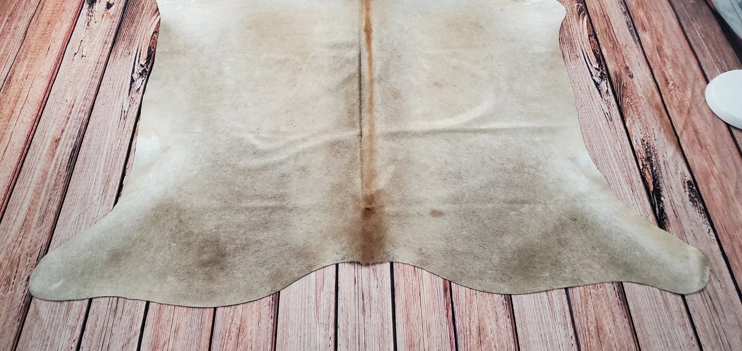 Small Beige Taupe Cowhide Rug 6.6ft x 6ft