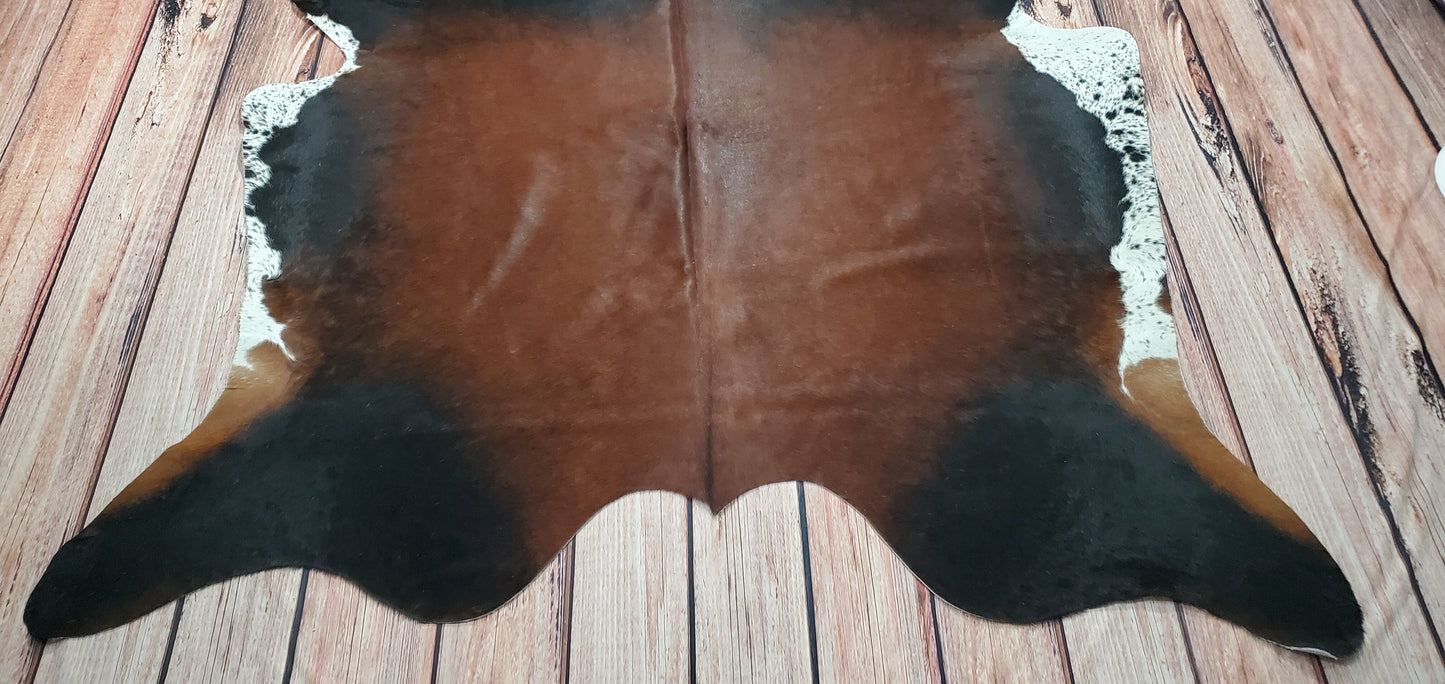Genuine Cowhide Rug Brown White 6ft x 5.4ft