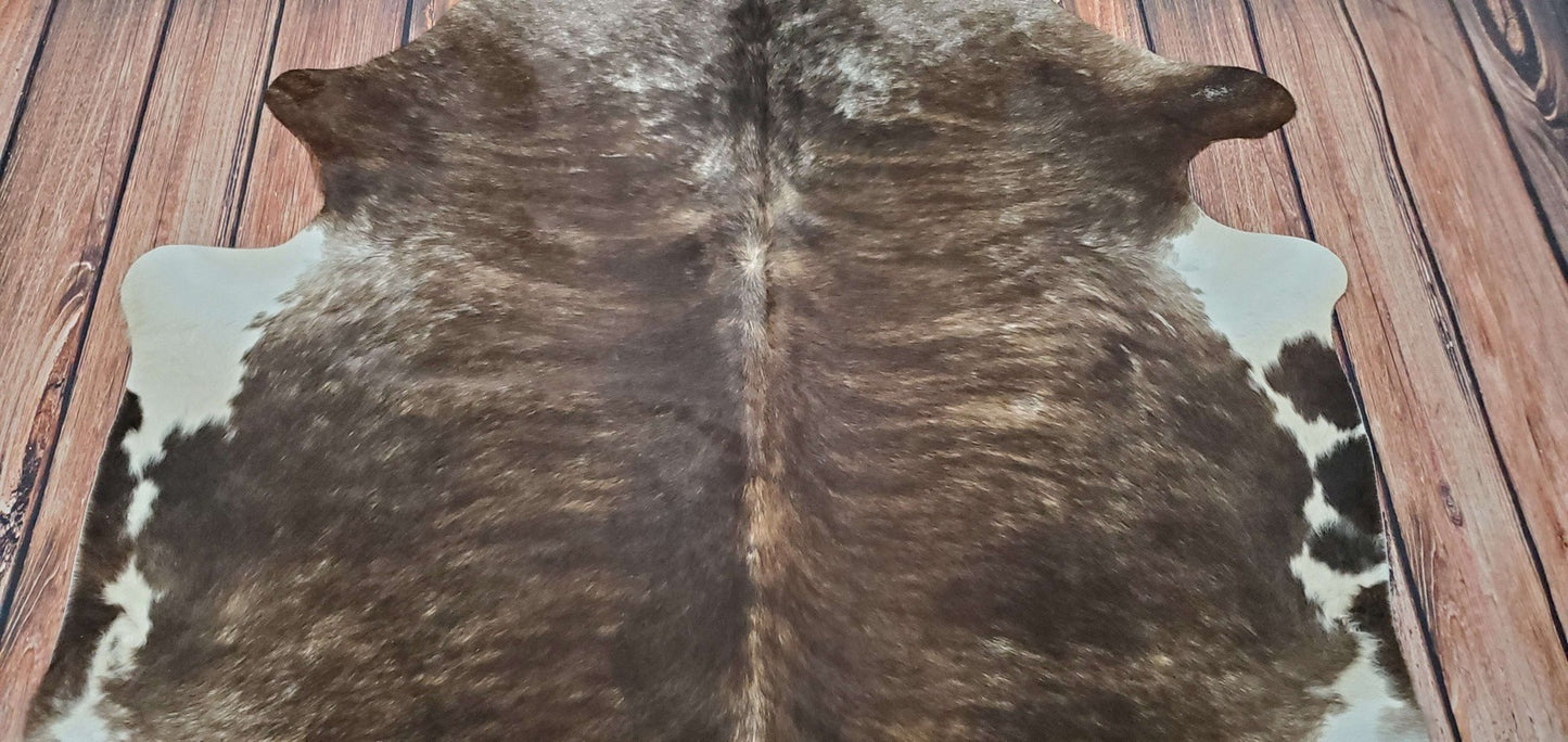 Dark Rustic Black Brown Cowhide Rug 6ft x 6ft