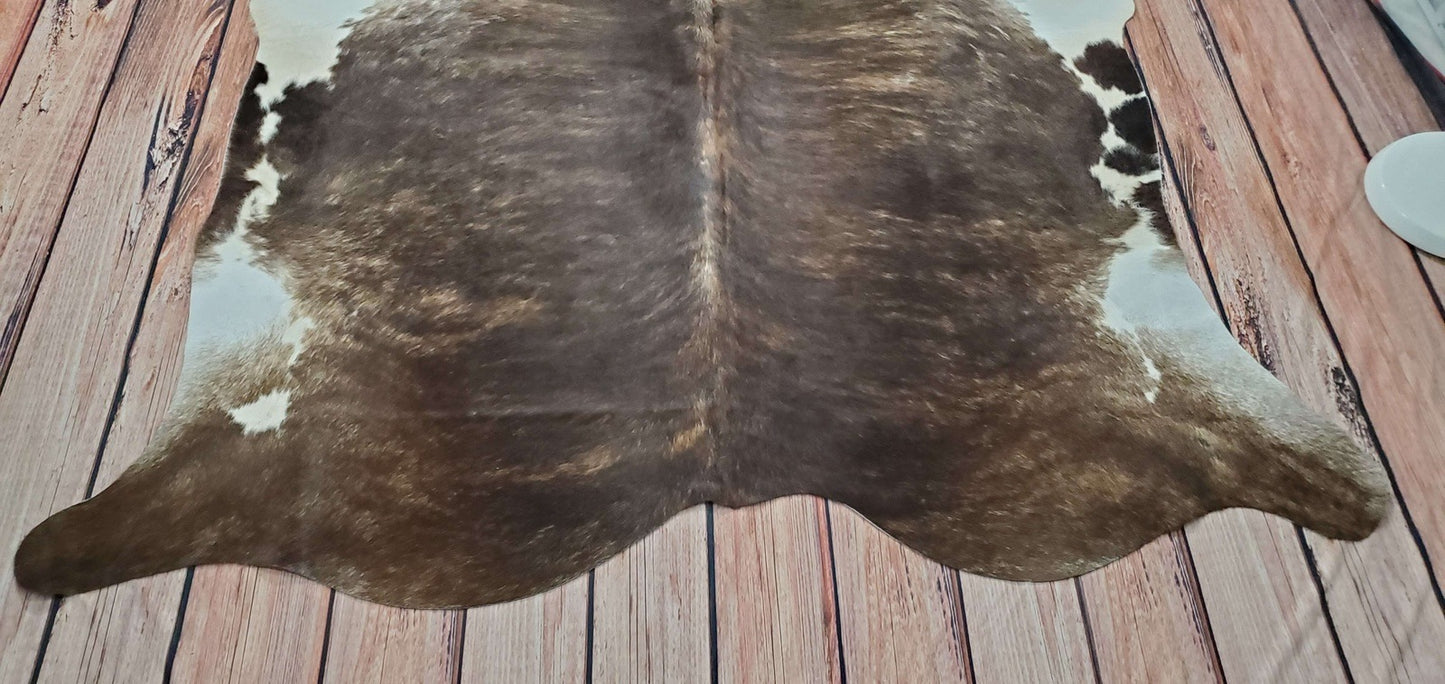 Dark Rustic Black Brown Cowhide Rug 6ft x 6ft