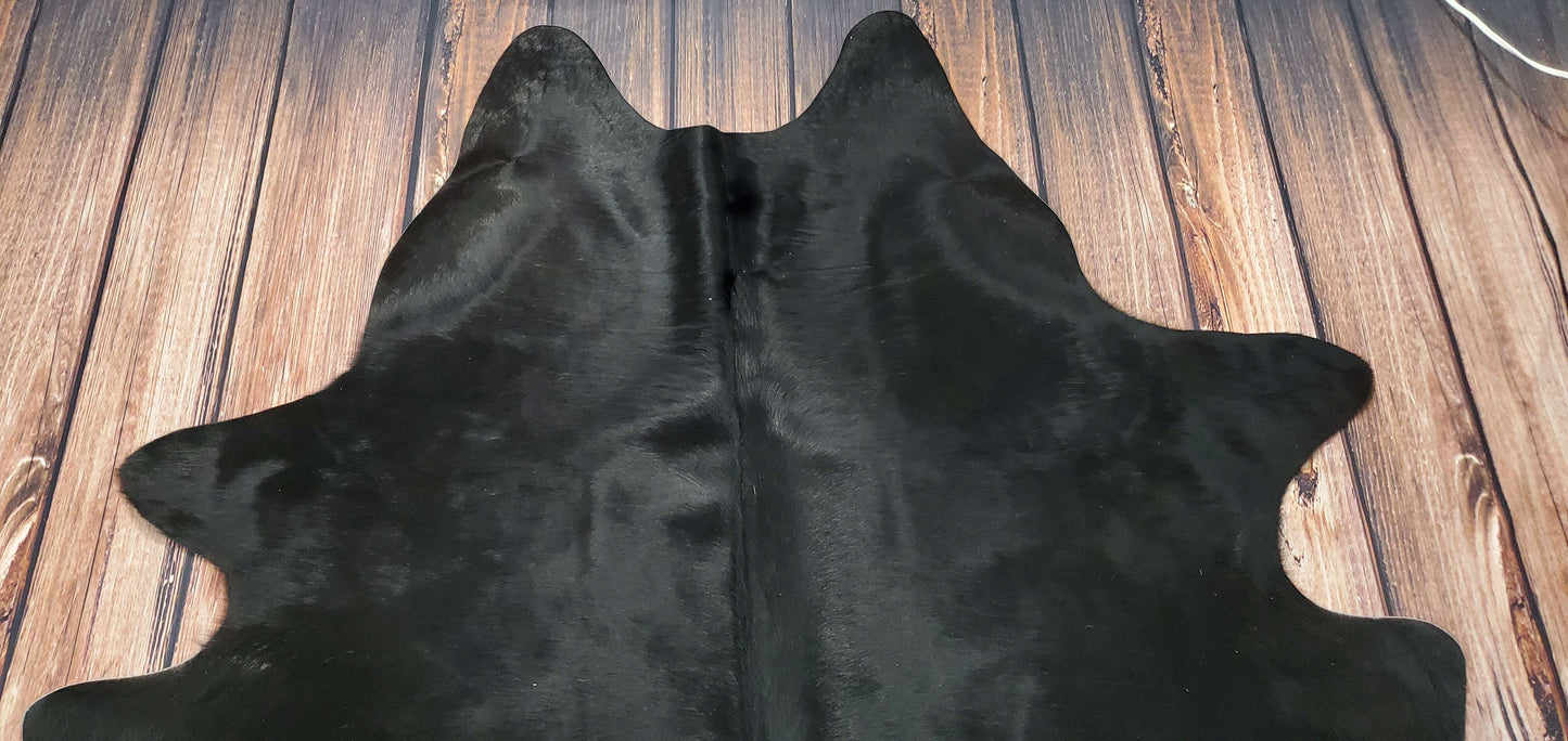 Black Cowhide Rug Real And Natural 6.7ft x 5.4ft