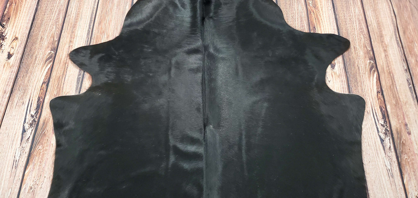 Black Cowhide Rug Real And Natural 6.7ft x 5.4ft