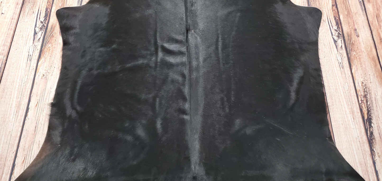 Black Cowhide Rug Real And Natural 6.7ft x 5.4ft