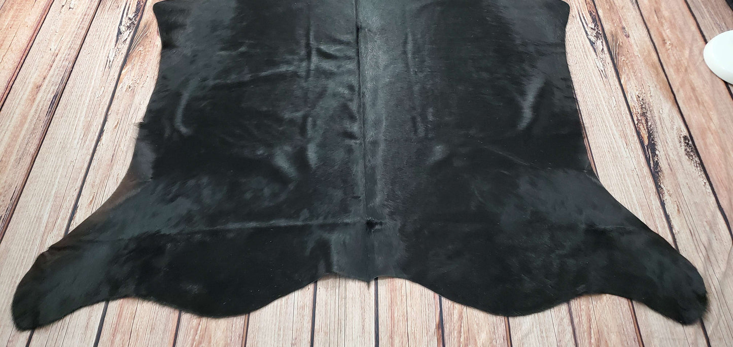 Black Cowhide Rug Real And Natural 6.7ft x 5.4ft