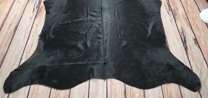 Black Cowhide Rug Real And Natural 6.7ft x 5.4ft