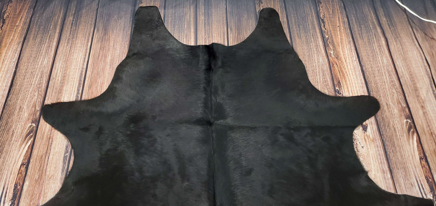 Solid Black Cowhide Rug 6.2ft x 5.4ft