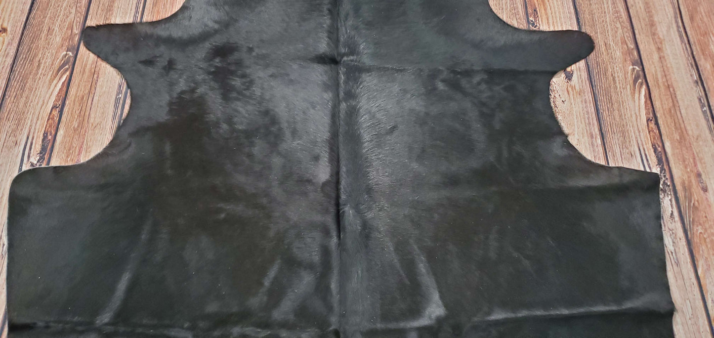 Solid Black Cowhide Rug 6.2ft x 5.4ft