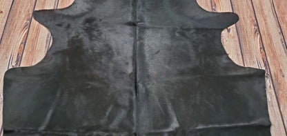 Solid Black Cowhide Rug 6.2ft x 5.4ft