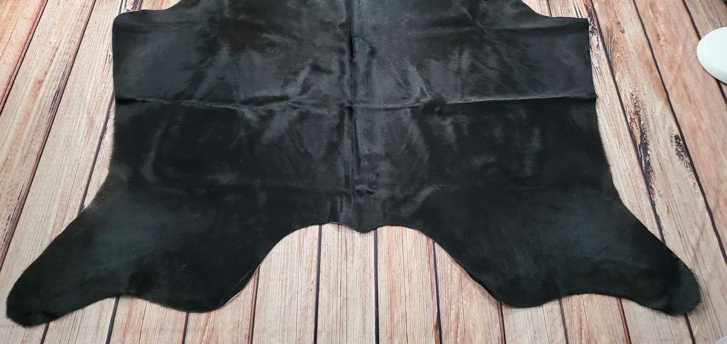 Solid Black Cowhide Rug 6.2ft x 5.4ft