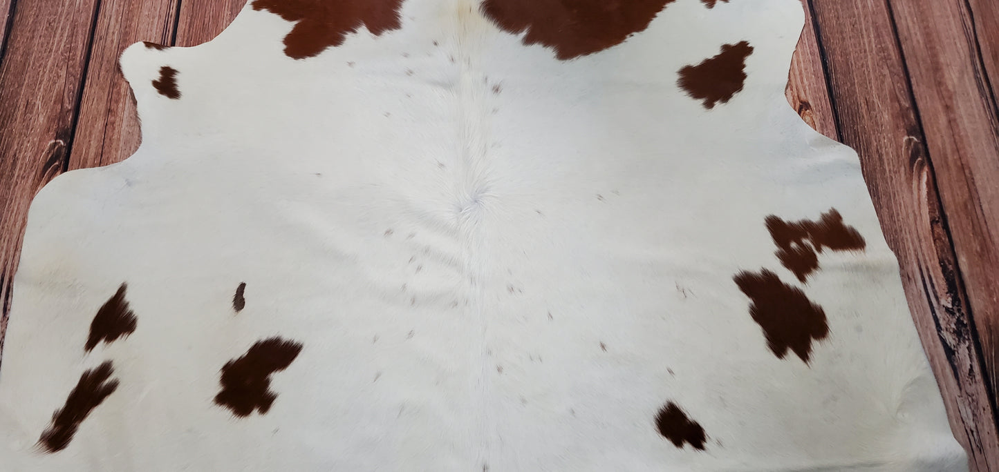 White Brown Cowhide Rug 6.6ft x 6.2ft
