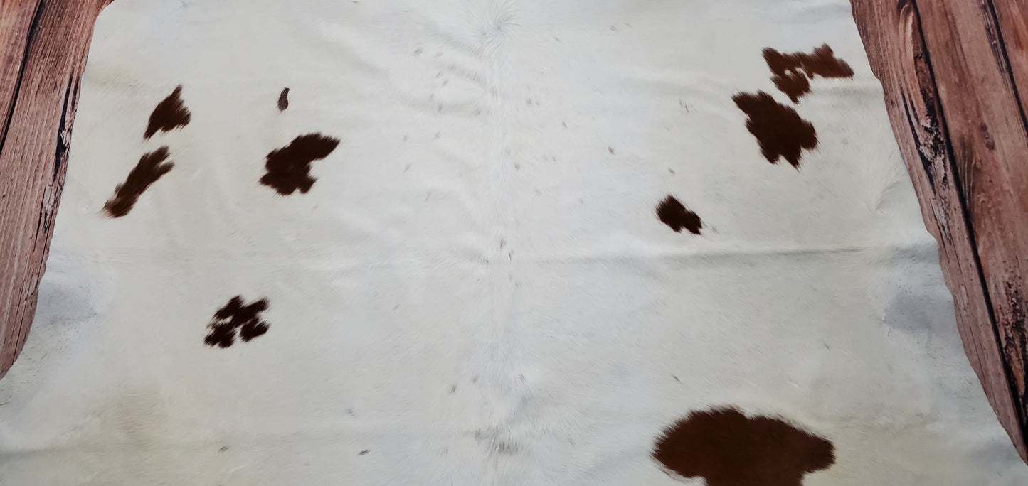 White Brown Cowhide Rug 6.6ft x 6.2ft