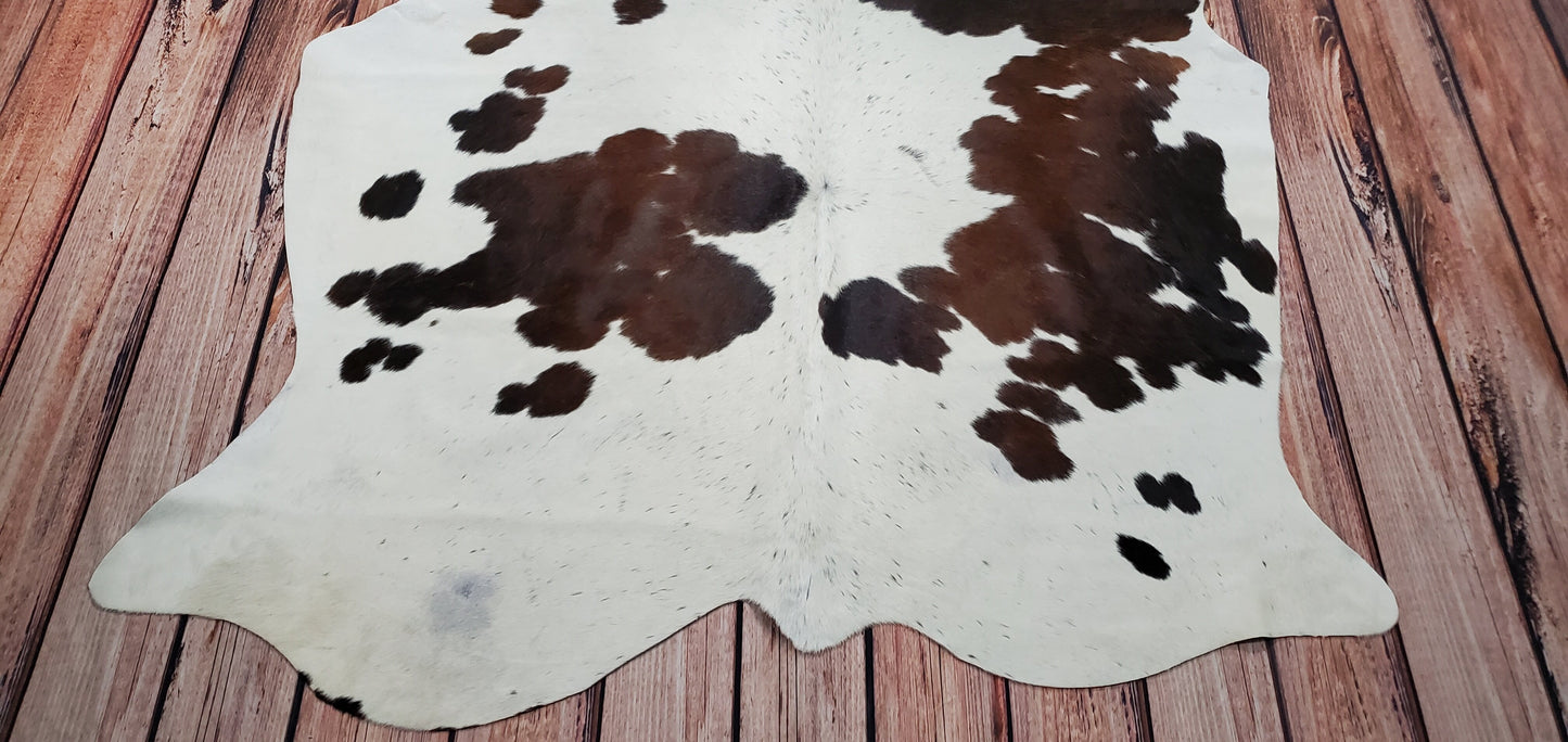 Small Tricolor Natural Cowhide Rug 6ft x 5.4ft