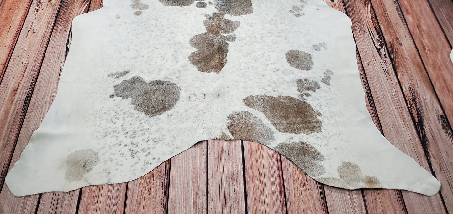 Small Grey White Cowhide Rug 5.4ft X 5.4ft