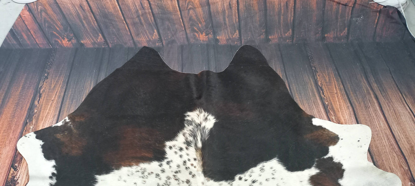Real Tricolor Brazilian Cowhide Rug Natural Hair-on-Hide 7ft x 6.1ft