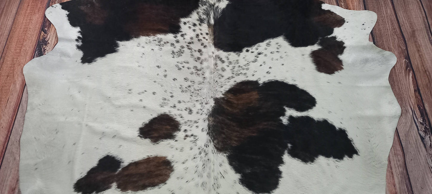 Real Tricolor Brazilian Cowhide Rug Natural Hair-on-Hide 7ft x 6.1ft