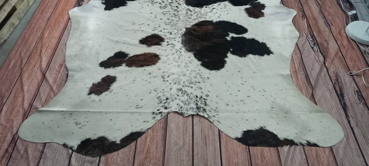 Real Tricolor Brazilian Cowhide Rug Natural Hair-on-Hide 7ft x 6.1ft
